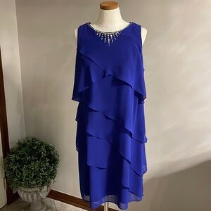 NWT SLNY tiered sleeveless evening dress gold studs neckline MOB /MOG sz 12